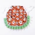 Halloween ghost print hen saddle apron feather protector with green ruffle trim detail - One Size / Halloween Ghost Print
