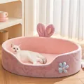 Cama para gatos de felpa rosa con orejas de conejo, confort para todo el año - S / Rosa