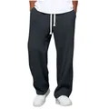 Detail view of men's dark grey waffle knit wide leg pants with drawstring - S / Bottoms / Navy Blue