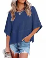 Navy blue loose fit half sleeve T-shirt for women summer casual wear - S / Tops / Dark Blue