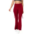 Stijlvolle rode uitlopende cargo yogabroek met hoge taille en handige grote zakken - S / Bottoms / Bordeauxrood