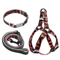 Conjunto de arnés collar y correa para perro con estampado geométrico rojo y negro - Set de tres piezas / 1.5cm*120cm / Rojo