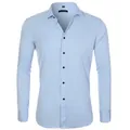 Men's slim fit long sleeve business shirt in light blue four-way stretch fabric - 3XL / Tops / Light Blue (H-2-708)
