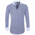 Elegant men's blue and white striped business dress shirt with contrast white French cuffs - 3XL / Tops / Blue and White Stripes