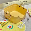 Bright yellow open cat litter box with high splash-proof sides and matching white scoop - Printed Handle Style / With Scoop / Yellow