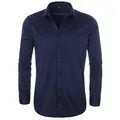 Premium navy blue slim fit long-sleeved men's business shirt in four-way stretch fabric - 3XL / Tops / Dark Blue (H-2-724)