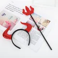 Red glitter devil horn headband and matching pitchfork set for Halloween parties. - One Size (89) / Red Glitter Devil Set
