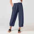 Pantalones harem holgados en azul oscuro de algodón y lino con cintura alta y corta. - 3XL / Bottoms / Azul Marino