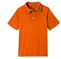 Detailed front view of bright orange kids short sleeve solid color polo shirt - Orange