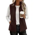 Premium coffee brown polar fleece vest for women featuring stand collar and zipper closure - S / Tops / Burgundy