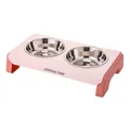 Erhöhter Doppelnapf für Haustiere in Rosa mit Edelstahlschüsseln und Nackenschutz - Integriertes Doppel-Becken - Edelstahl-Innenseite / Mit Edelstahl (Rosa)