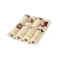 Premium pack of four cream-colored pet poop bags with brown paw prints, chocolate scent. - 8 Rolls Set / Milk Scented OPP Bag (120 Bags)