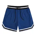 Blue mesh men's sports shorts with lining and striped elastic waistband detail view - Sapphire Blue