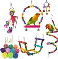 Colorful parrot bird toy set including swings, ladders, and chewing balls for cages. - 17-Piece Set (Style 2)