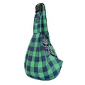 Breathable pet sling carrier bag with a classic green and navy plaid pattern for dogs - Adjustable Buckle Style / Green Check