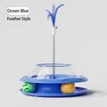 Giocattolo per gatti blu a giradischi con molla piumata e campanellino interattivo - Stile Pista Con Piume / Blu Profondo