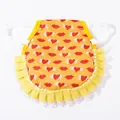 Yellow chicken saddle apron with heart and lip print, featuring elegant yellow plaid ruffles. - One Size / Yellow Heart Red Lips Print