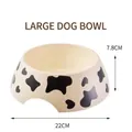 Detail view of large cow print melamine pet bowl, 22cm diameter and 7.8cm height - Without Stainless Steel Liner / L / White