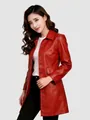 Chic red mid-length PU leather coat with lapel collar for stylish women - XL / Tops / Red