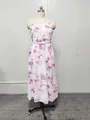 Elegantes weißes Chiffon-Trägerkleid mit rosa Rosen-Blumenprint für den Sommer - S / Kleider / Hellviolett