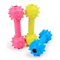 Colorful spiked dumbbell dog squeaky toys made of durable pink, yellow, and blue TPR rubber - Squeaky Barbell / Blue