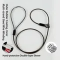 Close-up detail of multi-strand steel wire dog leash with durable protective coating - Transparent PVC Handle P-Rope (Single Buckle) / Thickness 5mm * Length 120cm / Black