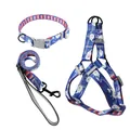 Juego de 3 piezas de arnés, correa y collar para perros con estampado de ballena azul - Set de tres piezas / 1.5cm*120cm / Ballena Azul Real