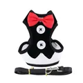 Tuxedo-style pet harness and leash set with red bowtie and breathable mesh design - S / Black