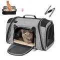 Professional foldable gray pet carrier bag set with portable cat litter box and strap - Carrier Bag And Litter Box Combo / Grey Black