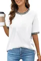 Detailed view of the white loose T-shirt featuring contrast ribbed neck and cuffs - S / Tops / White