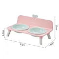 Pink elevated double pet bowl feeder with protective backrest and 32cm width size - Double Bowl / Plastic Inner / Pink