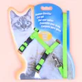 Fluorescent green adjustable cat harness and leash set on professional packaging card - Green
