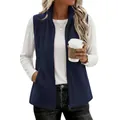Chaleco de forro polar azul marino para mujer con cuello alto y cremallera frontal - Azul marino