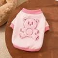 Nahaufnahme eines rosa Haustier-Sweatshirts mit flauschigem Bären-Patch auf Holz. - S / Oberteile / Rosa