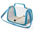 Portable blue bird carrier bag for small parrots featuring shoulder strap and perch - Blue (Small)