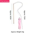 Interactive pink plush octopus cat teaser wand toy with wooden stick and bell - 1 Piece/Pack / Pink Octopus