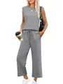 Women's chic grey two-piece set featuring a sleeveless tank top and loose drawstring pants. - Gray