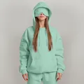 Mint green oversized hoodie with unique built-in eye mask for travel and relaxation - S / Tops / Light Green
