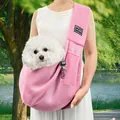 Portable pink breathable mesh pet sling carrier for small dogs and cats travel use - Pink