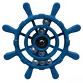 Detailed view of blue parrot ship's wheel toy with spinning white beads for bird cages - Round Head Blue (White Beads)