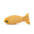 Yellow linen fish-shaped cat plush toy with white zigzag patterns and internal catnip - 20x8cm / Yellow