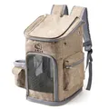 Extra large foldable pet carrier backpack in khaki with breathable mesh window design - Ginger Yellow M