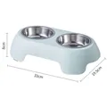 Double stainless steel pet feeding bowls with light blue non-slip base, 33x19.5x8cm - Dopamine Stainless Steel Double Bowl / Green
