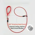 Professional red steel wire dog leash detail featuring 360° rotating padded hand protector - Webbing Handle P-Rope (Single Buckle) / Thickness 5mm * Length 70cm / Red