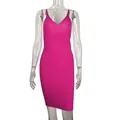 Elegant hot pink V-neck ribbed knit bodycon camisole dress for women - S / Rose Red