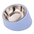 Angled light blue pet bowl with stainless steel insert for ergonomic neck protection - Stainless Steel Inner Bowl / Light Blue