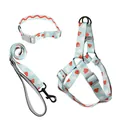 Arnés azul para perro con motivos de cartas de póker rojas incluyendo collar y correa - Set de tres piezas / 1.5cm*120cm / Patrones de Póquer