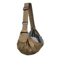 Detailed view of brown canvas pet sling carrier with adjustable shoulder strap and pocket. - Canvas Bag (2128#) / Khaki