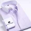 Hellviolettes Herrenhemd mit weißen Kontrast-Manschetten und Kragen - 3XL / Oberteile / Lila Jacquard
