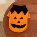 Detailansicht des Halloween-Kürbis-Hundepullovers mit weicher Fleece-Textur und Gesicht - XS / Orange
